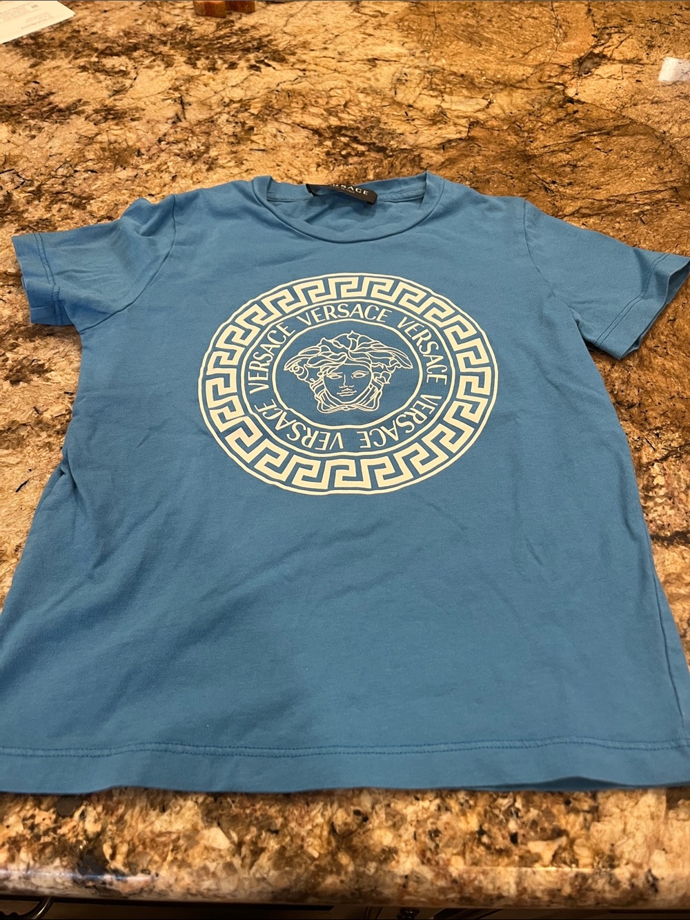 Versace Kids Light Blue Tee with White Medusa Emblem
